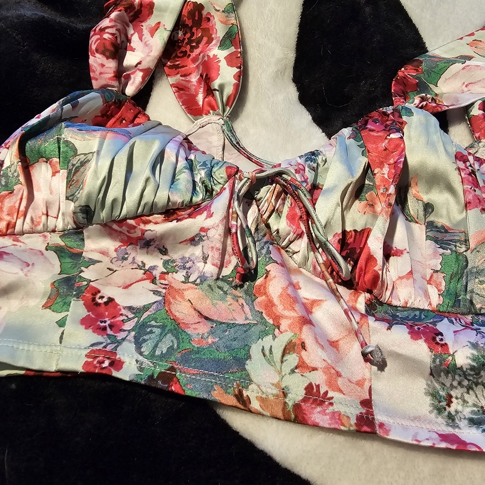For Love and Lemons cropped floral bustier style floral top‎